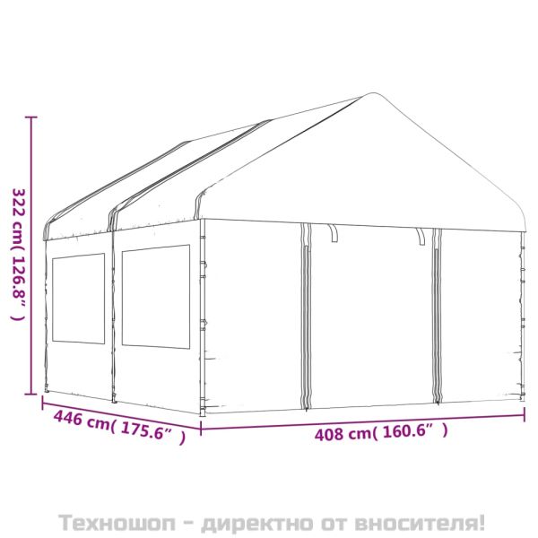 Навес с покрив бял 4,46x4,08x3,22 м полиетилен