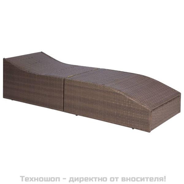 Шезлонг с шалте, полиратан, кафяв