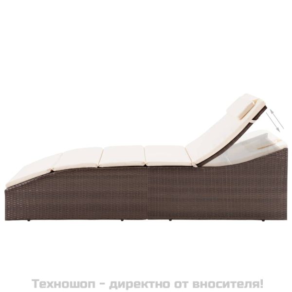 Шезлонг с шалте, полиратан, кафяв