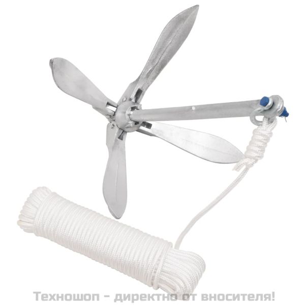 Сгъваема котва с въже сребриста 12 kg Горещо поцинкован чугун