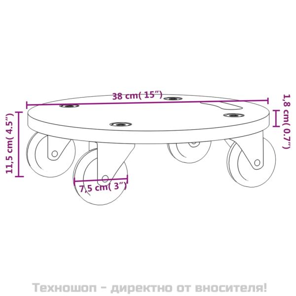 Транспортни колички 2 бр кръгли Ø38x11,5 см 250 кг