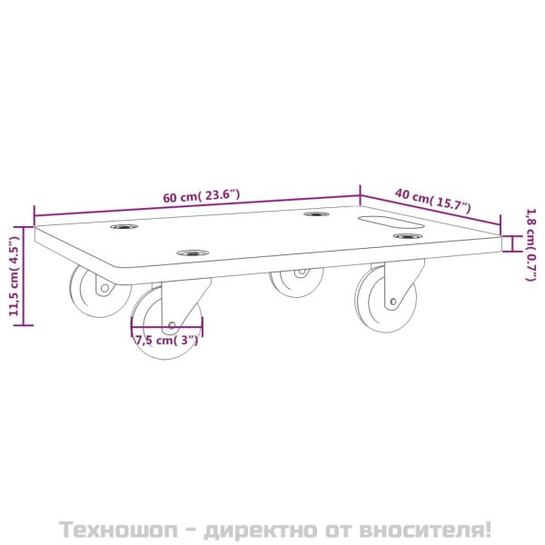 Транспортни колички 2 бр правоъгълни 60x40x11,5 см 250 кг