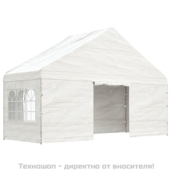 Навес с покрив бял 5,88x2,23x3,75 м полиетилен