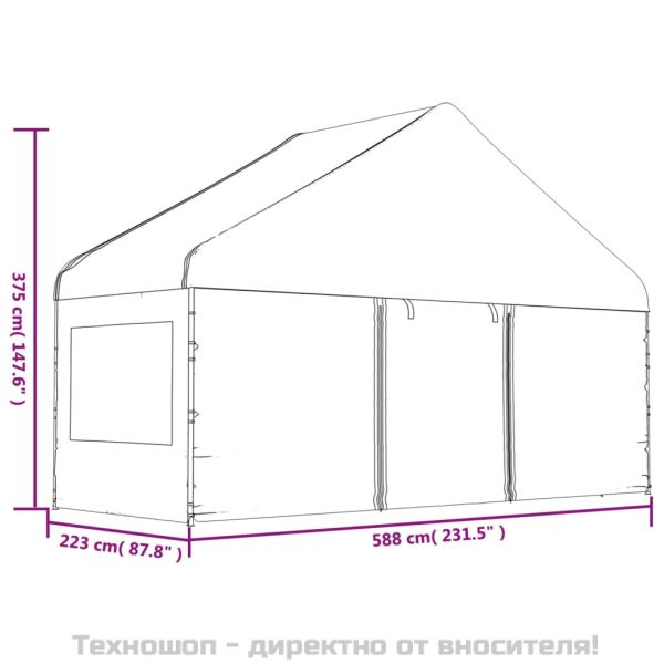 Навес с покрив бял 5,88x2,23x3,75 м полиетилен