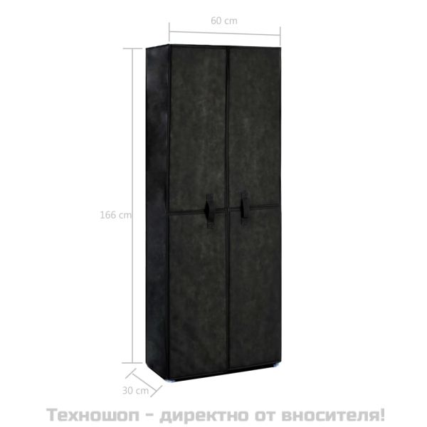 Шкаф за обувки, черен, 60x30x166 см, плат