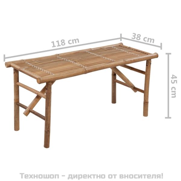 Сгъваема градинска пейка с възглавница, 118 см, бамбук