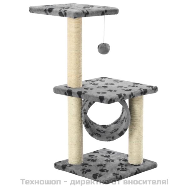 Котешко дърво със сизалени стълбове, 65 см, сиво, на лапички
