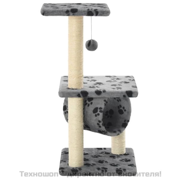 Котешко дърво със сизалени стълбове, 65 см, сиво, на лапички