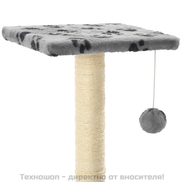 Котешко дърво със сизалени стълбове, 65 см, сиво, на лапички