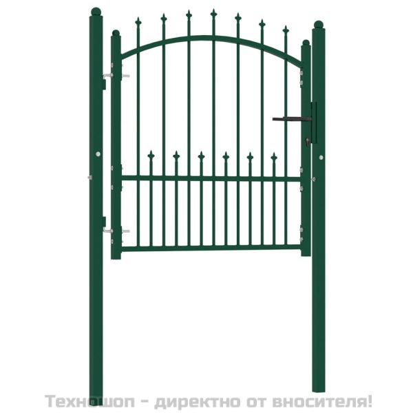 Оградна врата с шипове, стомана, 100x100 см, зелена
