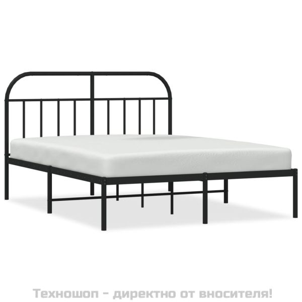 Метална рамка за легло с горна табла, черна, 150x200 см