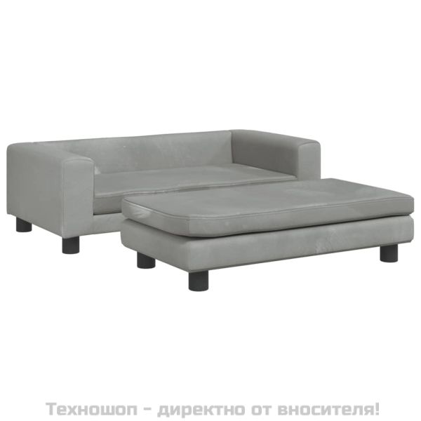 Детски диван с табуретка за крака светлосив 100x50x30 см кадифе