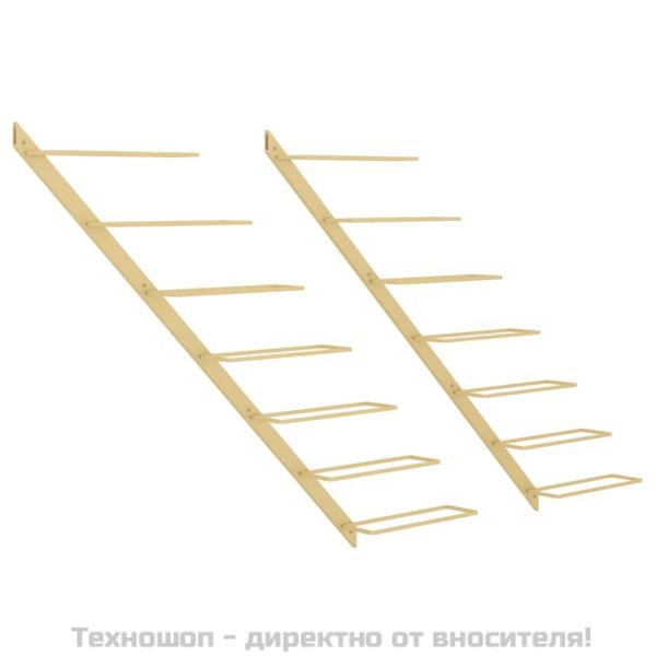 Стойки за вино за стенен монтаж 7 бутилки 2 бр златисти метални