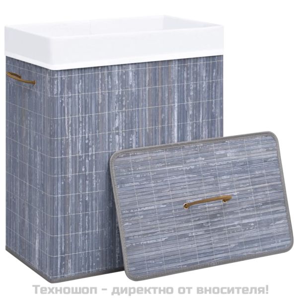 Бамбуков кош за пране с една секция, сив, 83 л