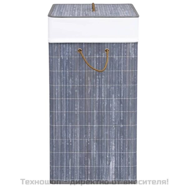 Бамбуков кош за пране с една секция, сив, 83 л