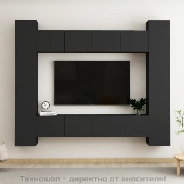 Комплект ТВ шкафове от 8 части, черен, ПДЧ