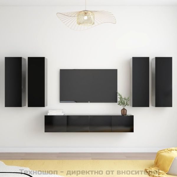 Комплект ТВ шкафове от 6 части, черен, ПДЧ