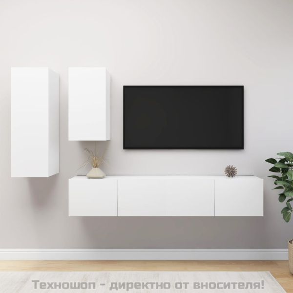 Комплект ТВ шкафове от 4 части, бял, инженерно дърво