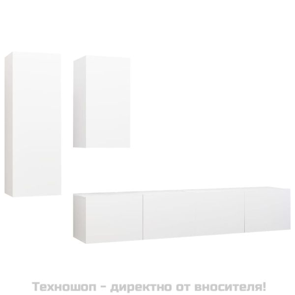 Комплект ТВ шкафове от 4 части, бял, инженерно дърво