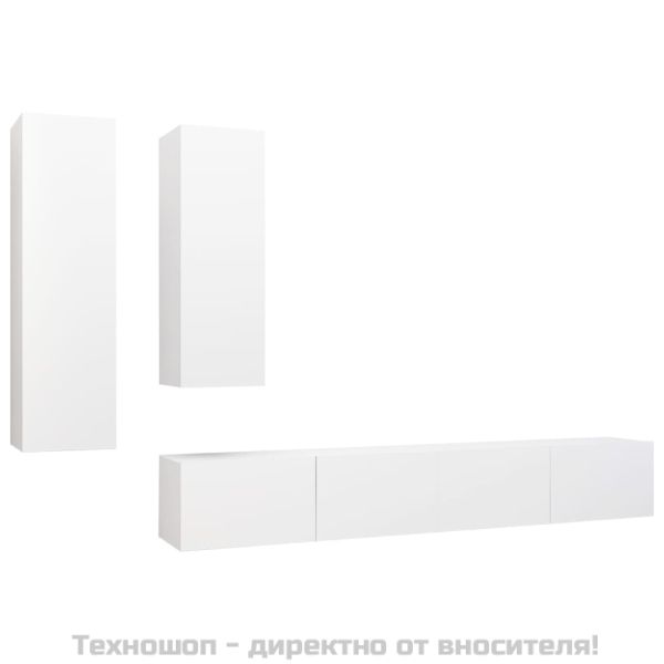 Комплект ТВ шкафове от 4 части, бял, инженерно дърво