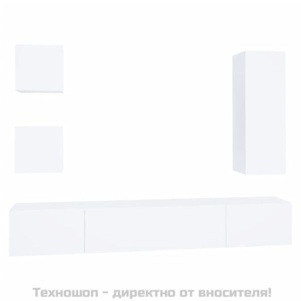 Комплект ТВ шкафове от 5 части инженерно дърво Бял гланц
