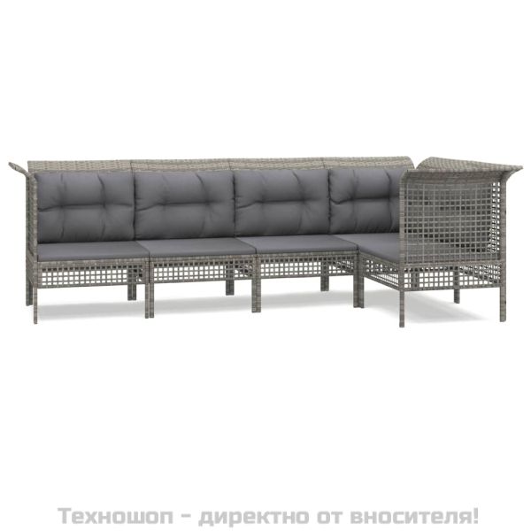 Градински лаундж комплект с възглавници 5 части сив полиратан