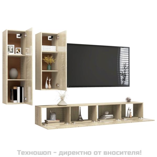 Комплект ТВ шкафове от 4 части, дъб сонома, инженерно дърво
