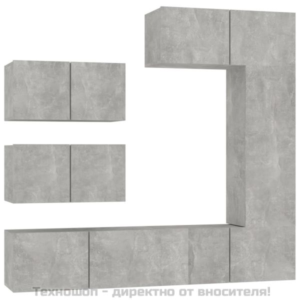 Комплект ТВ шкафове от 6 части, бетонно сив, инженерно дърво