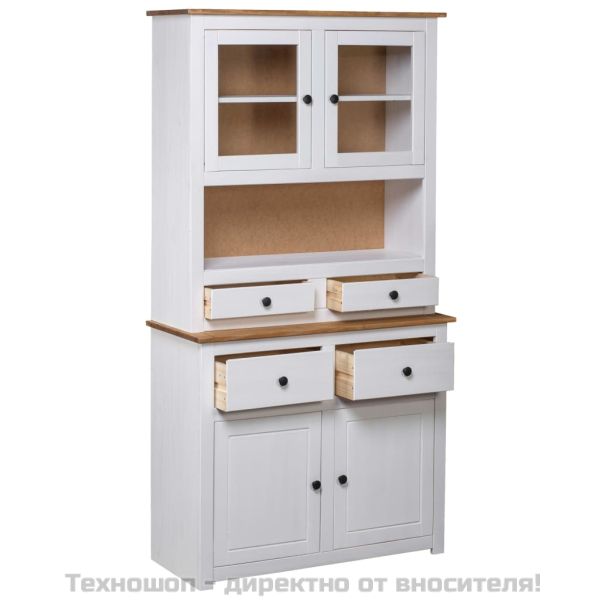 Бюфет, бял, 93x40,5x180 см, бор масив, стил Панама