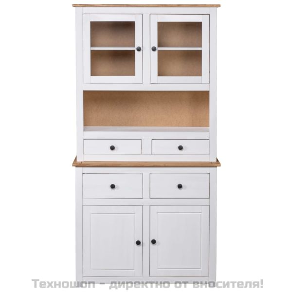 Бюфет, бял, 93x40,5x180 см, бор масив, стил Панама