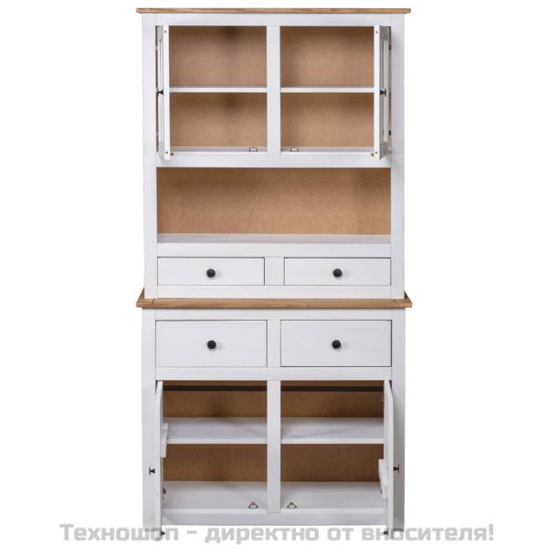 Бюфет, бял, 93x40,5x180 см, бор масив, стил Панама