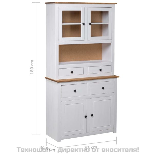 Бюфет, бял, 93x40,5x180 см, бор масив, стил Панама