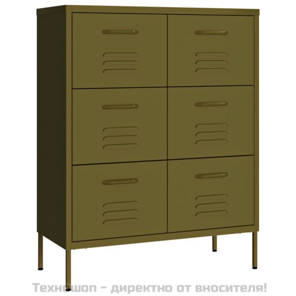 Шкаф с чекмеджета, маслиненозелен, 80х35х101,5 см, стомана
