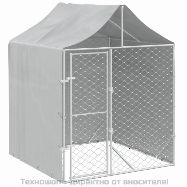 Външна клетка за куче с покрив сребриста 2x2x2,5 м стомана