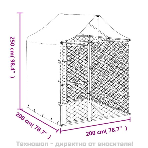 Външна клетка за куче с покрив сребриста 2x2x2,5 м стомана