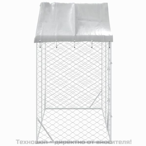 Външна клетка за куче с покрив сребриста 3x1,5x2,5 м стомана