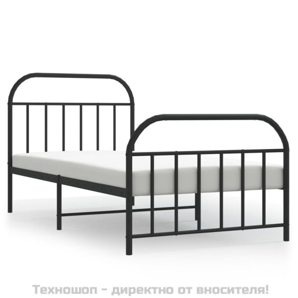 Метална рамка за легло с горна и долна табла, черна, 100x190 см