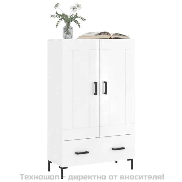 Висок шкаф, бял гланц, 69,5x31x115 см, инженерно дърво