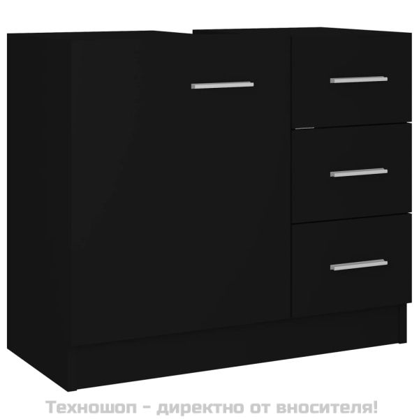 Долен шкаф за мивка, черен, 63x30x54 см, инженерно дърво