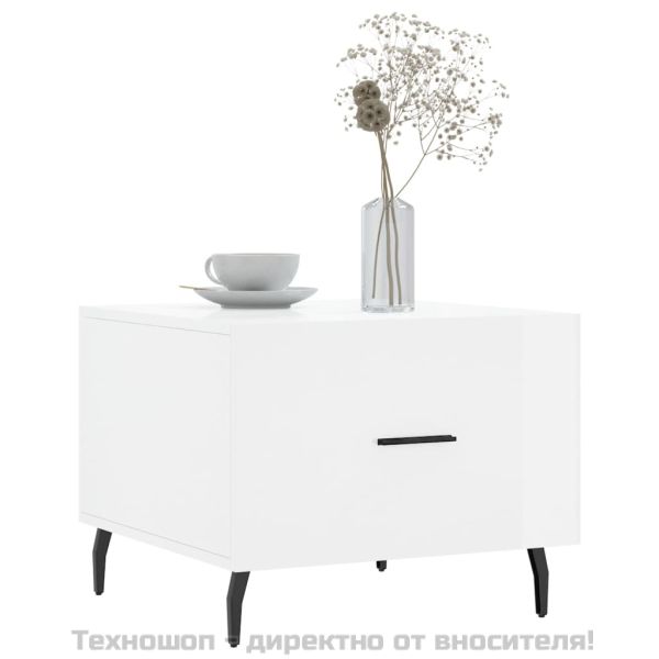 Кафе маса, бял гланц, 50x50x40 см, инженерно дърво