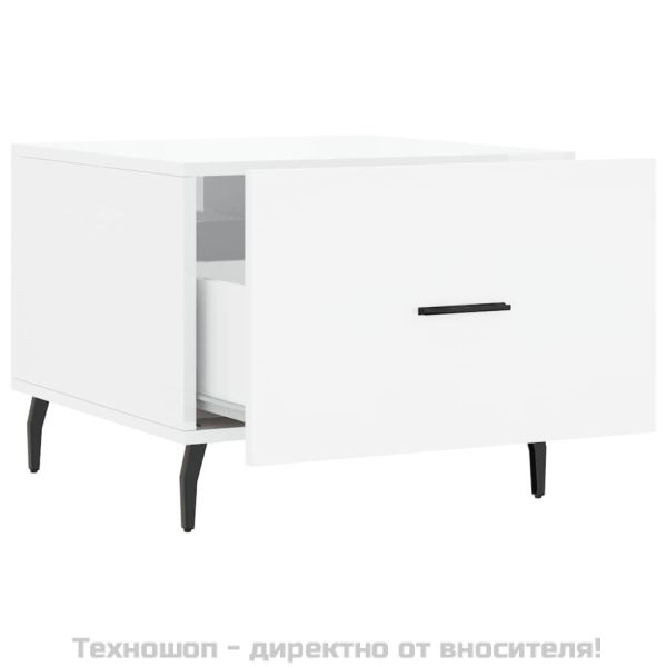 Кафе маса, бял гланц, 50x50x40 см, инженерно дърво