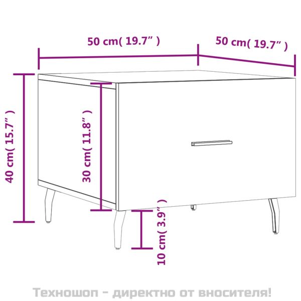 Кафе маса, бял гланц, 50x50x40 см, инженерно дърво