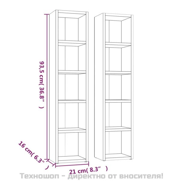 CD шкафове, 2 бр, опушен дъб, 21x16x93,5 см, инженерно дърво
