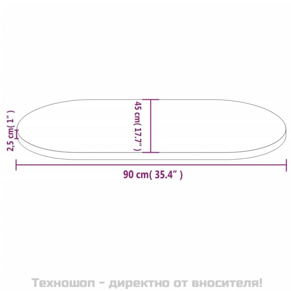 Плот за маса 90x45x2,5 см, масивна дървесина, бор, овален