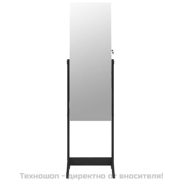 Огледален шкаф за бижута, свободностоящ, черен, 42x38x152 см