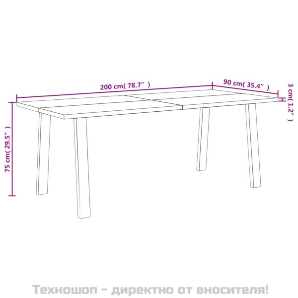 Трапезна маса, 200x90x75 см, акациево дърво масив