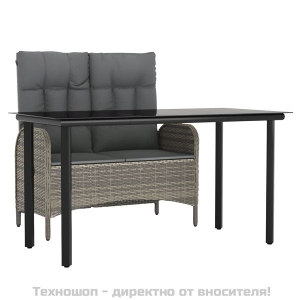 Градински трапезен комплект 2 части с възглавници сив полиратан