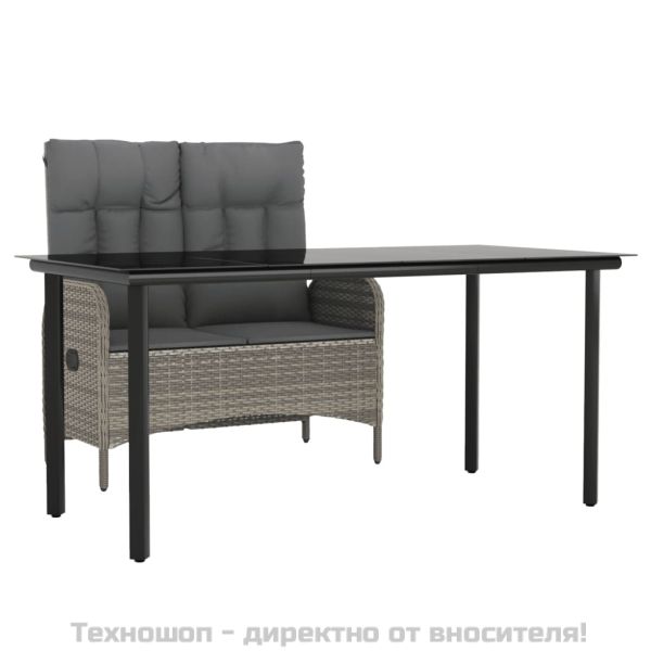 Градински трапезен комплект 2 части с възглавници сив полиратан