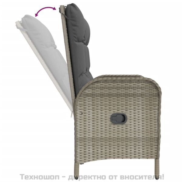 Градински трапезен комплект 2 части с възглавници сив полиратан