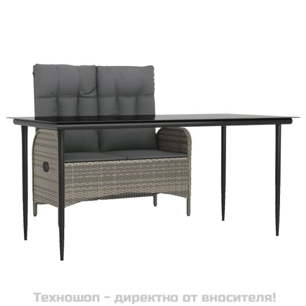 Градински трапезен комплект 2 части с възглавници сив полиратан
